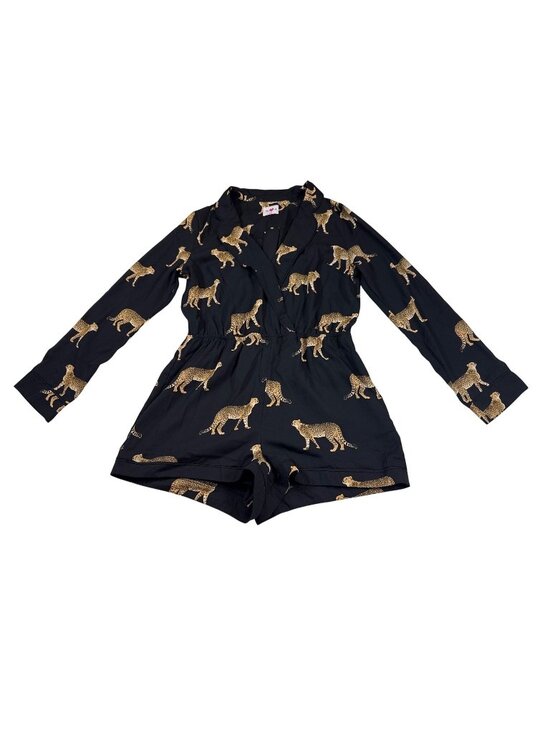 Buddy Love Pants - Buddy Love Women’s Lara Medium Long Sleeve Romper Black Cheetah Print (OO542)